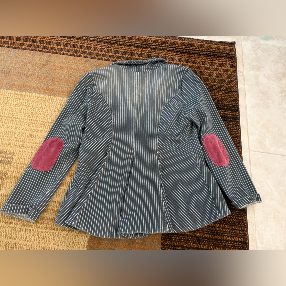Womens Pinstripe Blazer Jacket - Blue - Picture 5 of 5